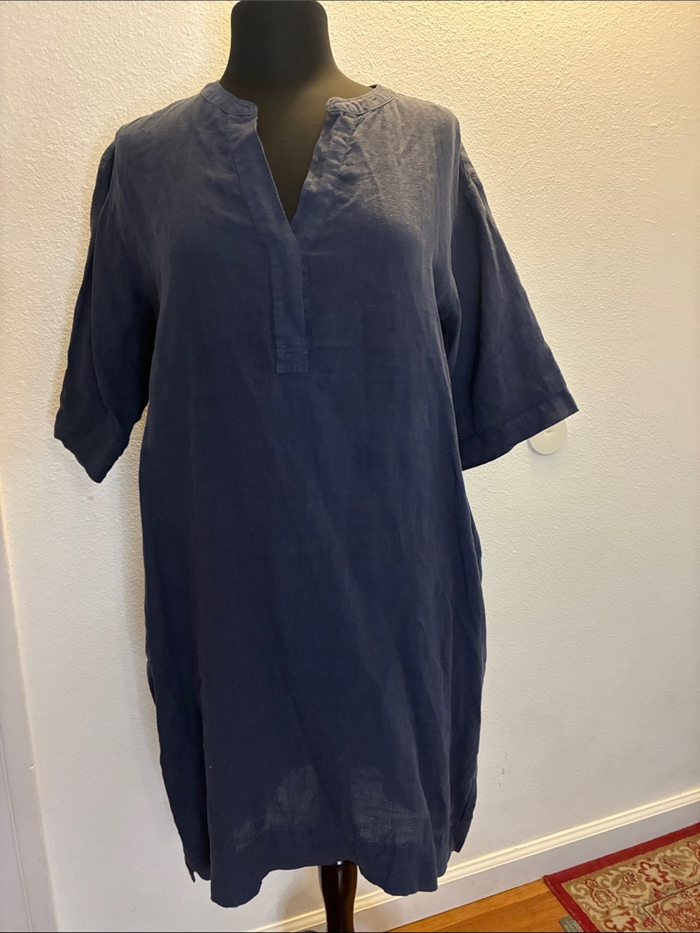 Hartford Navy Blue Women’s Linen Tunic Dress Size 2 Bust 44” Waist 44”